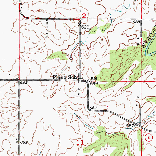 Topographic Map of Plano School, MO
