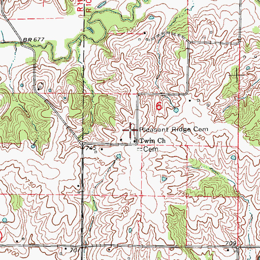 Topographic Map of East Pleasant Ridge Cemetery, MO