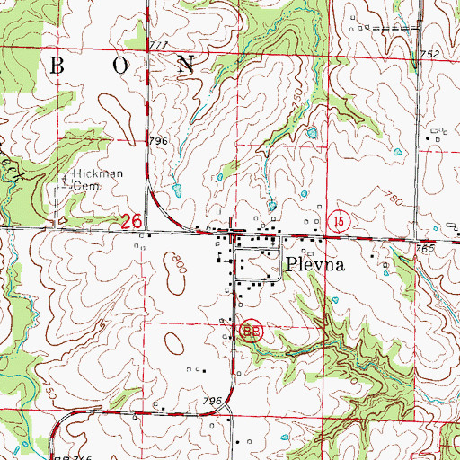 Topographic Map of Plevna, MO
