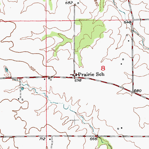 Topographic Map of Prairie School, MO