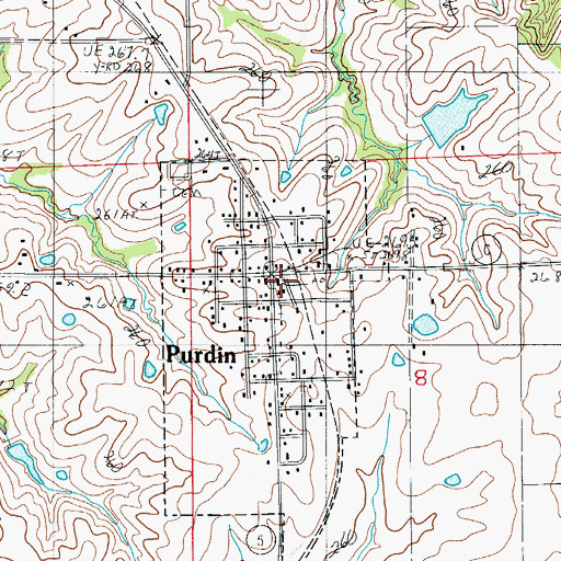 Topographic Map of Purdin, MO