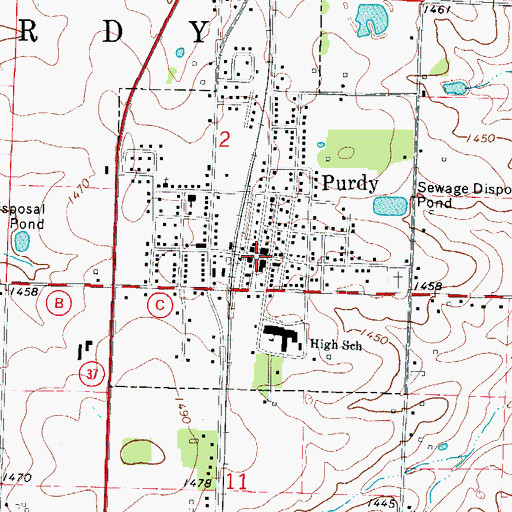 Topographic Map of Purdy, MO