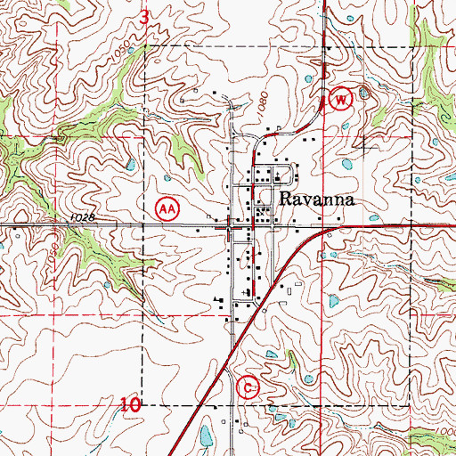 Topographic Map of Ravanna, MO