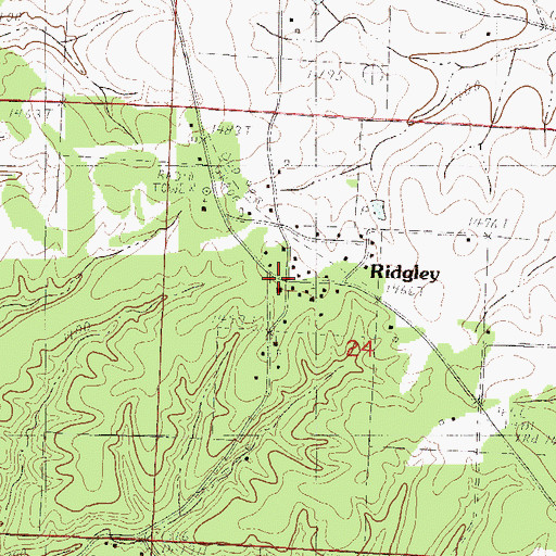 Topographic Map of Ridgley, MO