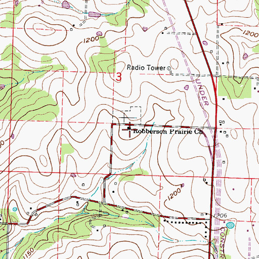 Topographic Map of Robberson Prairie Church, MO