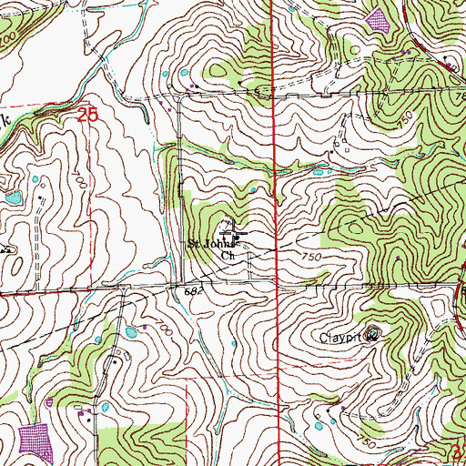 Topographic Map of Saint Johns Church, MO