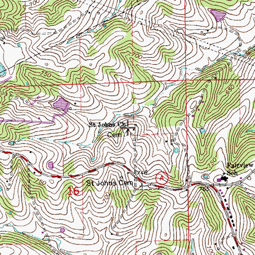 Topographic Map of Saint Johns Church, MO