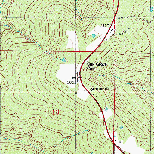 Topographic Map of Simpson, AR