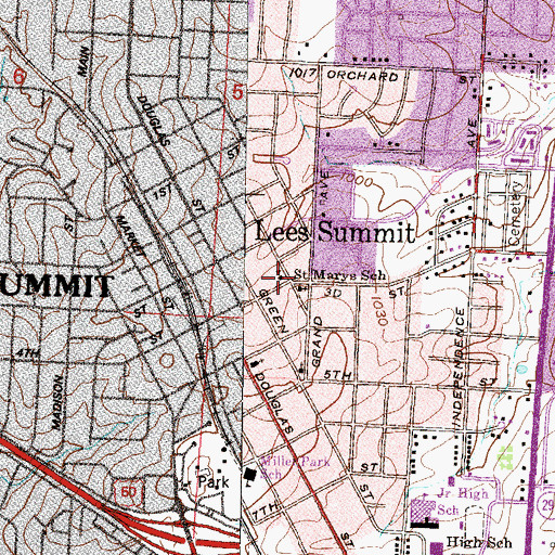 Topographic Map of Saint Marys School, MO