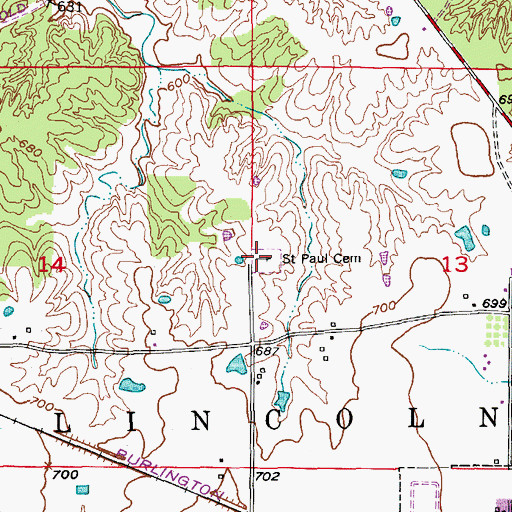 Topographic Map of Saint Paul Cemetery, MO