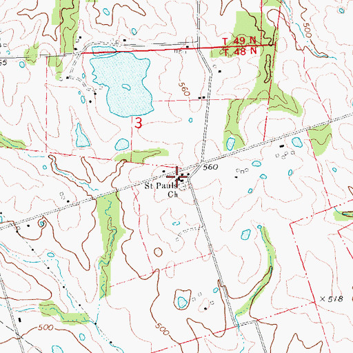 Topographic Map of Saint Pauls Church, MO
