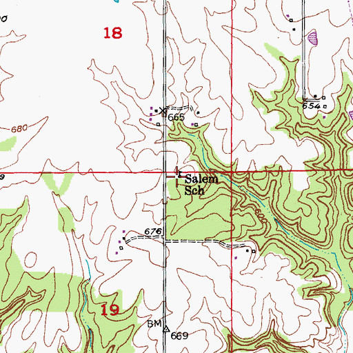 Topographic Map of Salem School, MO