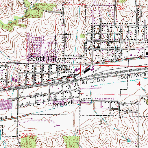Topographic Map of Scott City, MO