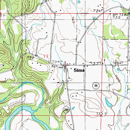 Topographic Map of Sims, AR