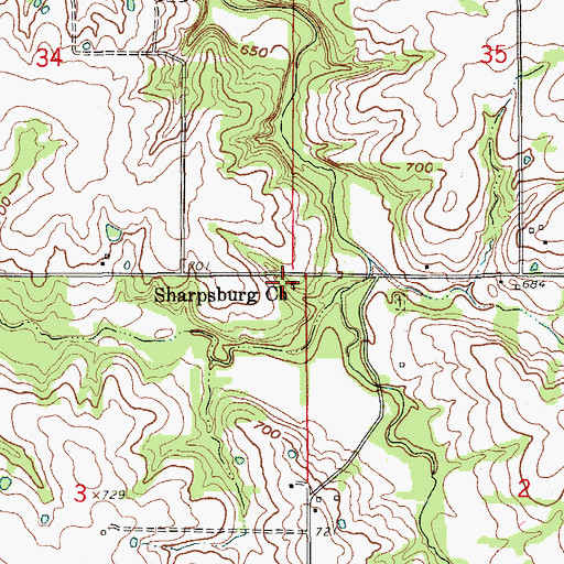 Topographic Map of Sharpsburg Baptist Church, MO
