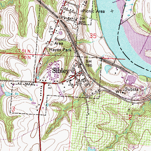Topographic Map of Sibley, MO