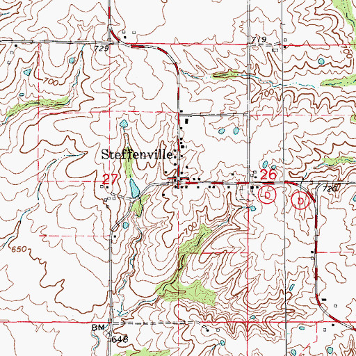 Topographic Map of Steffenville, MO