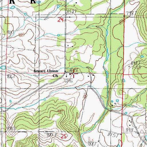 Topographic Map of Stuart Union Church, MO