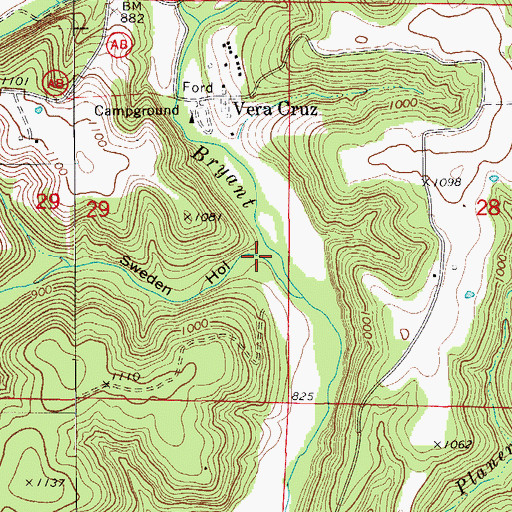 Topographic Map of Sweden Hollow, MO