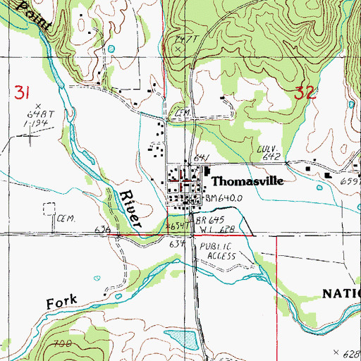 Topographic Map of Thomasville, MO