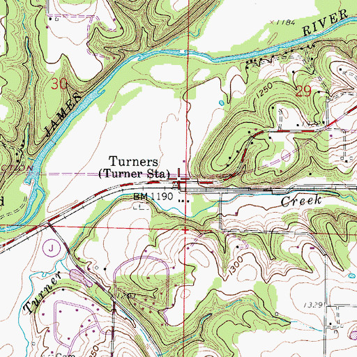 Topographic Map of Turners, MO