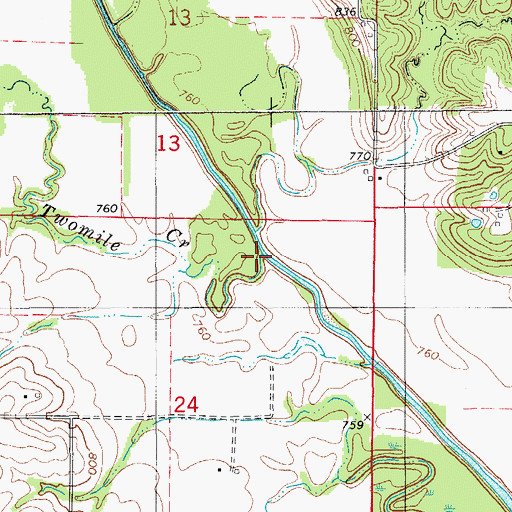 Topographic Map of Twomile Creek, MO