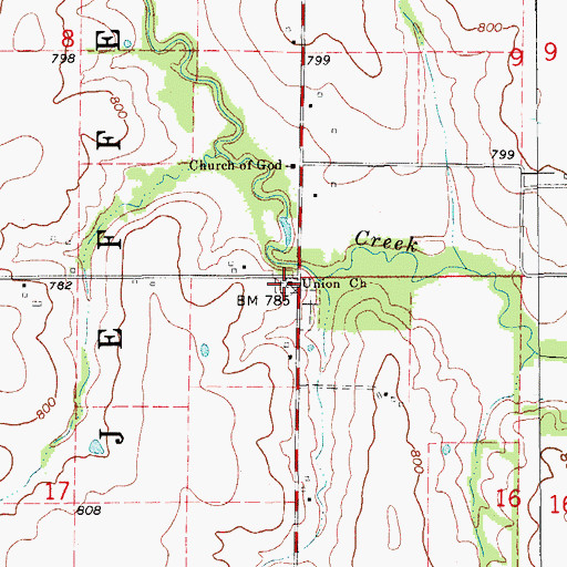 Topographic Map of Union Church, MO