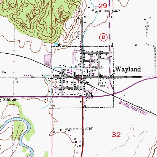 Topographic Map of Wayland, MO