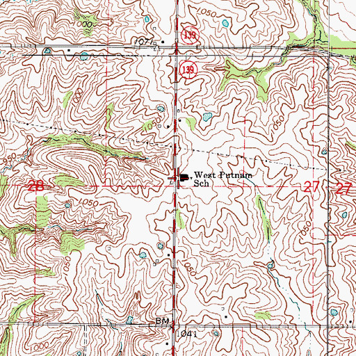 Topographic Map of West Putnam School, MO