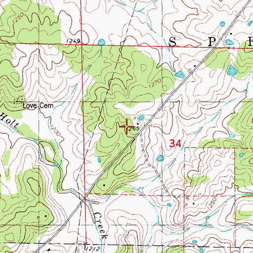 Topographic Map of West Whiteoak School, MO