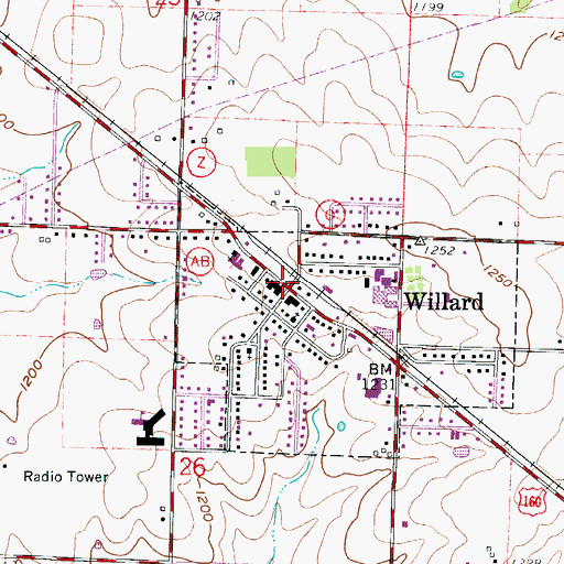 Topographic Map of Willard, MO