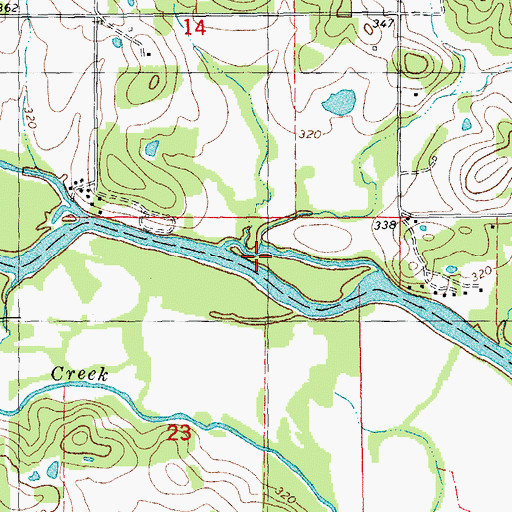Topographic Map of Wolf Creek, MO