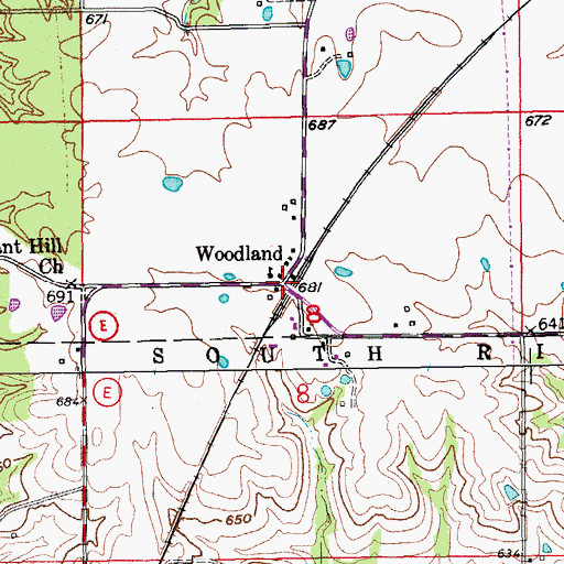 Topographic Map of Woodland, MO
