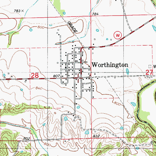 Topographic Map of Worthington, MO