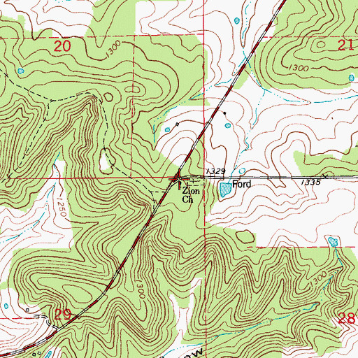 Topographic Map of Zion Church, MO