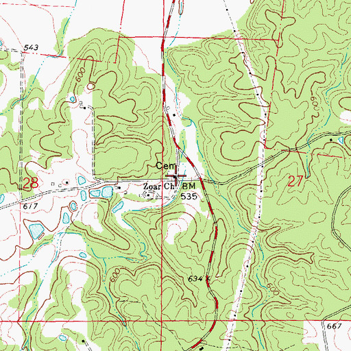 Topographic Map of Zoar Church, MO