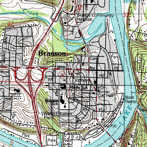 Topographic Map of Branson Adult Community Center, MO