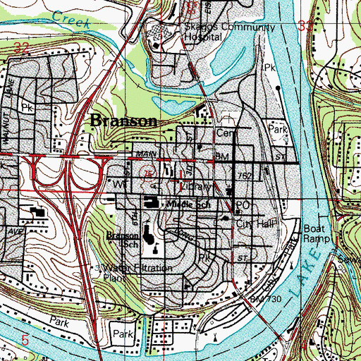 Topographic Map of Branson Public Library, MO