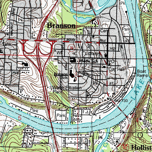 Topographic Map of Branson School, MO