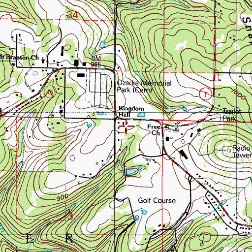 Topographic Map of Kingdom Hall, MO