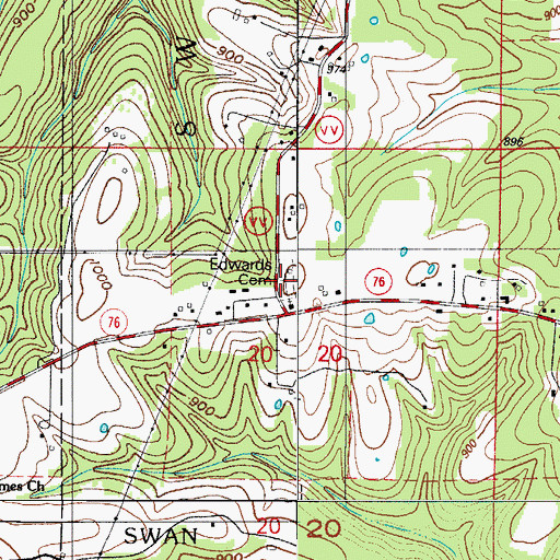 Topographic Map of Edwards Cemetery, MO
