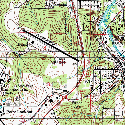 Topographic Map of M Graham Clark Downtown Airport, MO