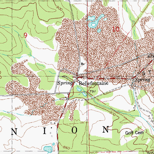 Topographic Map of Bellefontaine, MO