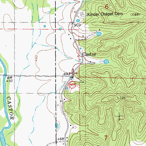Topographic Map of Castor, MO