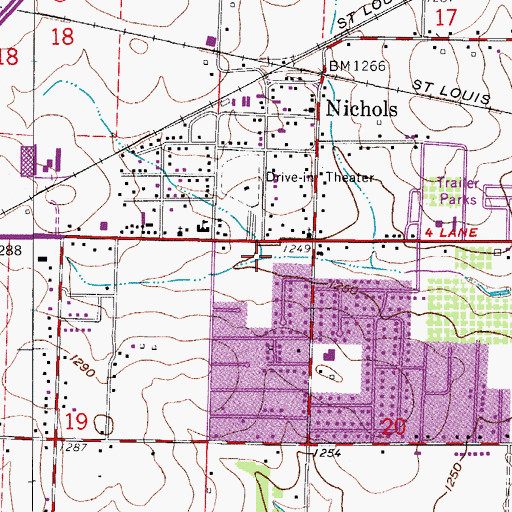 Topographic Map of North Fork Nichols Branch, MO