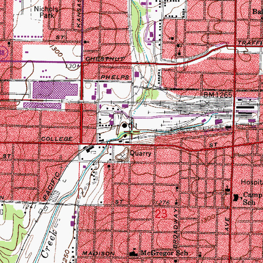 Topographic Map of Sanford Branch, MO