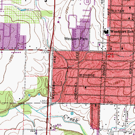 Topographic Map of Westport Branch, MO