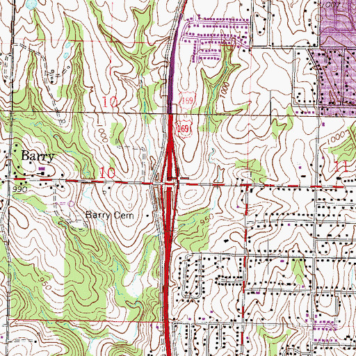 Topographic Map of Metro North Mall, MO