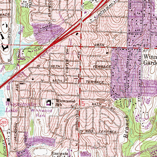 Topographic Map of Winwood Shopping Center, MO