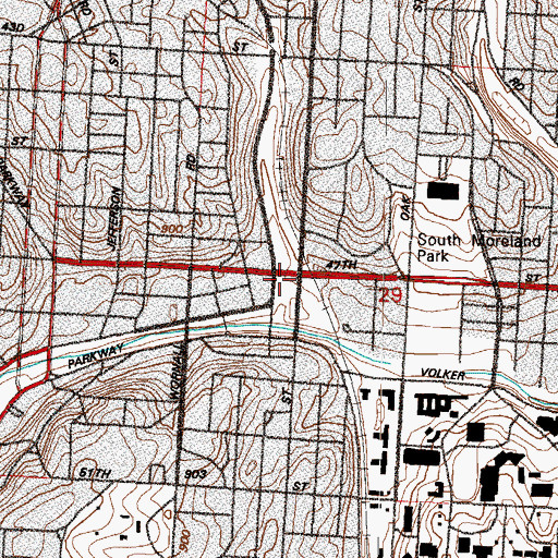 Topographic Map of Country Club Plaza, MO